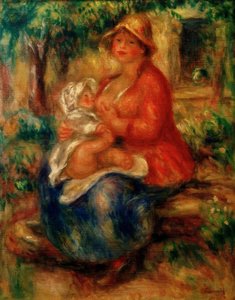息子の世話をするAline Renoir 作： Pierre Auguste Renoir