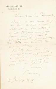 1908年6月24日、パリとレコレットのフリッツサーネイセン博士に署名された直筆の手紙