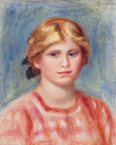 バラ色のブラウスを持つ女性の胸像、1905年 作： Pierre Auguste Renoir