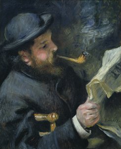 1872年に新聞を読むクロードモネ（1840〜1926） 作： Pierre Auguste Renoir