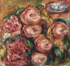 バラとお茶のコンポジション 作： Pierre Auguste Renoir