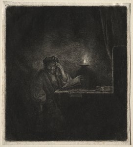 キャンドルライトによるテーブルでの学生のコピー 作： Pierre Auguste Renoir