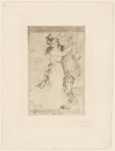 田舎のダンス 1890年頃（アイボリーの敷紙にブラウングレーのエッチング） 作： Pierre Auguste Renoir