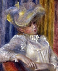 「帽子をかぶった女」 ピエール・オーギュスト・ルノワール画（1841-1919） 1891年 薄暗い 56x46.5 cm 国立西洋美術館、東京 作： Pierre Auguste Renoir