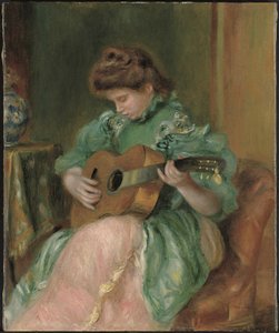 ギターを持つ女性、c。 1896-1897（キャンバスに油彩） 作： Pierre Auguste Renoir