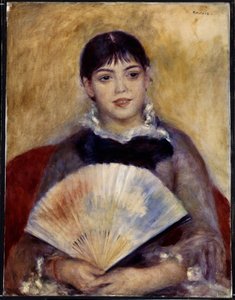 うちわを持つ少女（アルフォンシーヌ・フルネーズ）。 ピエール・オーギュスト・ルノワール (1841-1919) の絵画 作： Pierre Auguste Renoir