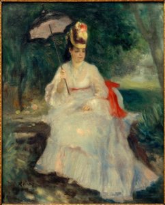 庭に傘を持つ女性 作： Pierre Auguste Renoir