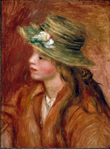 麦わら帽子をかぶった少女絵画：ピエール・オーギュスト・ルノワール（Pierre-Auguste 作： Pierre Auguste Renoir