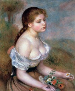 花を持つ少女、c1900 作： Pierre Auguste Renoir