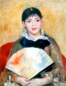 ファンを持つ少女、1881 作： Pierre Auguste Renoir