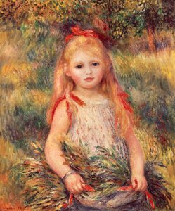 ピエール＝オーギュスト・ルノワール作「とうもろこしの束を持つ少女」（1841-1919）、キャンバスに油彩、65x54 cm 作： Pierre Auguste Renoir