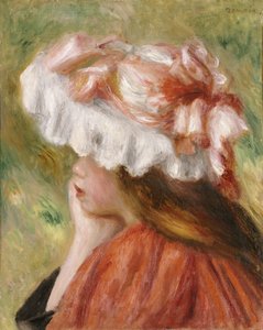 赤い帽子の少女の頭 作： Pierre Auguste Renoir