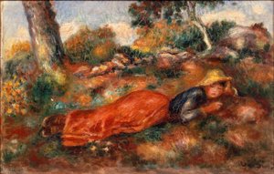 草の上に横たわる少女 作： Pierre Auguste Renoir