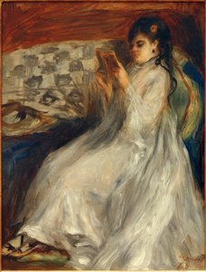 白の若い読書女性 作： Pierre Auguste Renoir