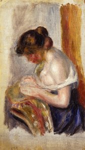 La Couseuse (キャンバスに油彩) 作： Pierre Auguste Renoir