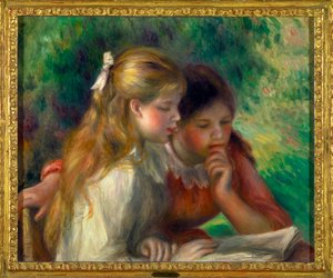 La lecture Deux petites filles en pleine lecture - Painting by Pierre Auguste Renoir (1841-1919) 1892 Dim 0,55 x 0,65 m Paris musee du Louvre Mandatory mention: Donation Helene et Victor Lyon 作： Pierre Auguste Renoir