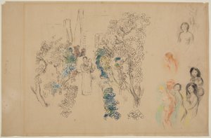 風景と人物（紙に鉛筆、インク、トイレ、クレヨン） 作： Pierre Auguste Renoir