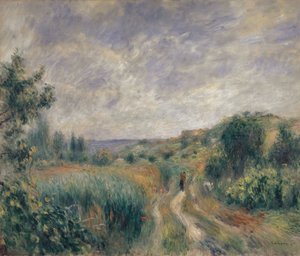 Essoyes の近くの風景 草の上に 2 人の人物がいる風景、1892 年。 作： Pierre Auguste Renoir
