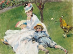 モネ夫人とその息子、1874年。 作： Pierre Auguste Renoir