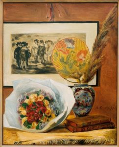 花束とファンのある静物 作： Pierre Auguste Renoir