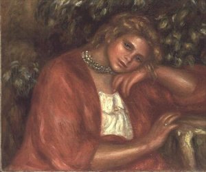物思いにふける若い女性 作： Pierre Auguste Renoir
