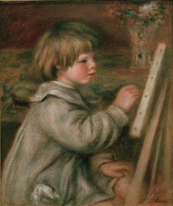 クロード・ルノワールの肖像画。イーゼルでクロード 作： Pierre Auguste Renoir