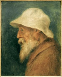 白い帽子のアーティストの肖像画 作： Pierre Auguste Renoir