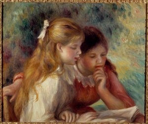 読書 絵画 ピエール・オーギュスト・ルノワール（1841-1919） 19世紀 日0.55x0.65 m パリ、オルセー美術館 作： Pierre Auguste Renoir