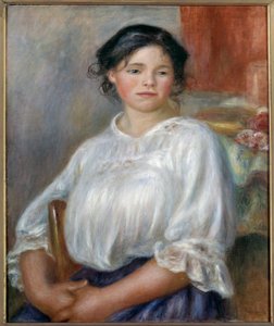 座っている若い女性1909年頃。ピエール・オーギュスト・ルノワール（1841-1919）の絵画 作： Pierre Auguste Renoir