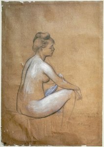座っている入浴者 作： Pierre Auguste Renoir