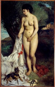 グリフォンの浴衣姿。ピエール・オーギュスト・ルノワール（1841-1919）の絵画 作： Pierre Auguste Renoir