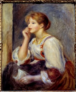 女性が手紙を持っています。ピエール・オーギュスト・ルノワール（1841-1919）の絵画 作： Pierre Auguste Renoir