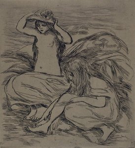 水浴する二人の女性 1895年頃 （エッチング、タン織紙） 作： Pierre Auguste Renoir