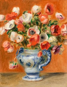 アネモネの花瓶、1890 年。 作： Pierre Auguste Renoir