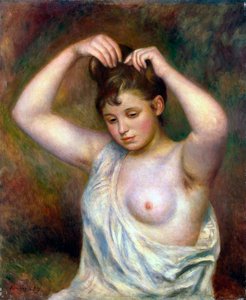 1887年、髪を整える女性。 作： Pierre Auguste Renoir