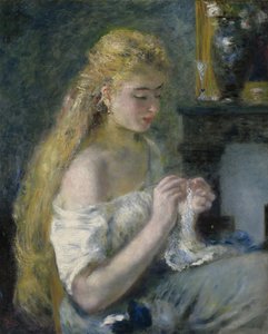 女性のかぎ針編み、1875年頃 作： Pierre Auguste Renoir