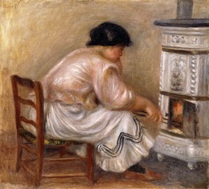 ストーブの隅にいる女性。ファムオコインデュポエレ、1912 作： Pierre Auguste Renoir