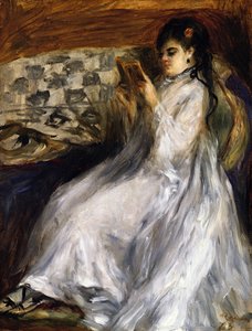 白い読書の女性