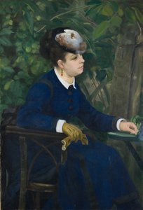 庭の女 カモメの帽子をかぶった女、1868年。 作： Pierre Auguste Renoir