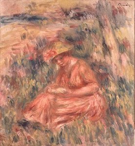 芝生の上に座る女性 作： Pierre Auguste Renoir