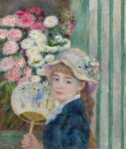 ファンを持つ女性、c.1879 作： Pierre Auguste Renoir