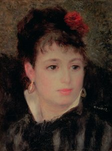 バラを髪に挿した女性 作： Pierre Auguste Renoir