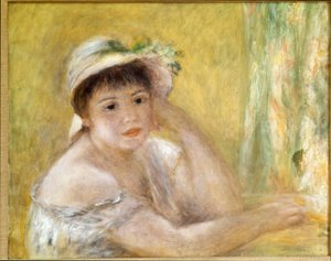 麦わら帽子をかぶった女性絵画：ピエール・オーギュスト・ルノワール（Pierre-Auguste 作： Pierre Auguste Renoir