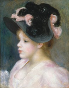 ピンクと黒の帽子の少女1891年。 作： Pierre Auguste Renoir
