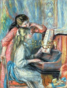 ピアノで若い女の子、1892年（ガッシュ） 作： Pierre Auguste Renoir