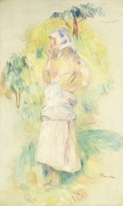 リンゴを食べる若い農民;リンゴを食べる若い農民の女性、1894年頃 作： Pierre Auguste Renoir
