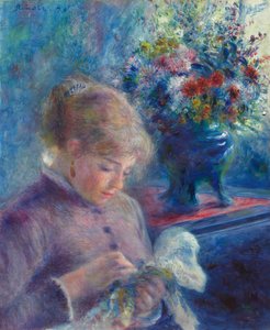 裁縫する若い女性 作： Pierre Auguste Renoir