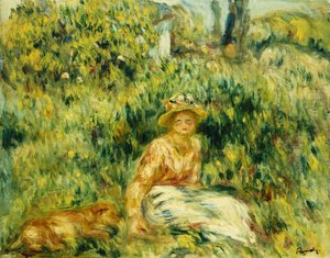 庭の若い女性。庭の若い女性、1916年頃 作： Pierre Auguste Renoir