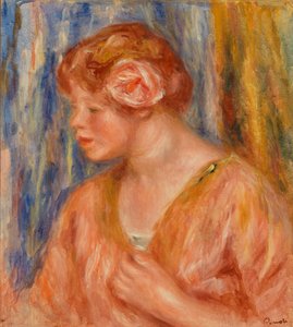 バラを持つ若い女性 作： Pierre Auguste Renoir