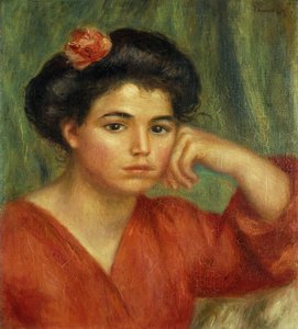 バラを持つ若い女性。バラの少女1907 作： Pierre Auguste Renoir